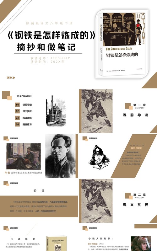 部编版八年级语文下册钢铁是怎样炼成的课件PPT模板