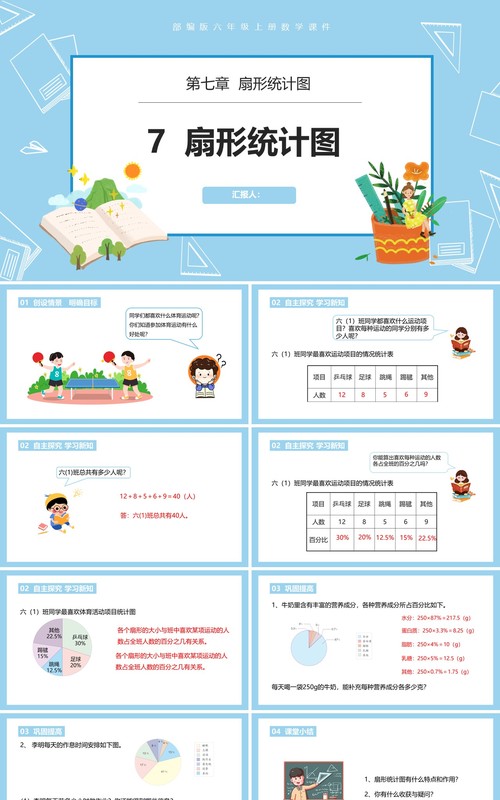 部编版六年级数学上册扇形统计图课件PPT模板