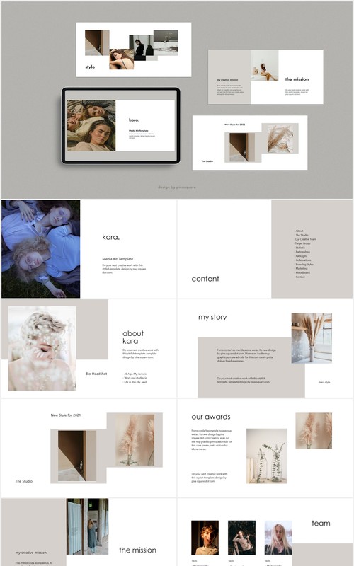 简约简洁图文展示汇报PPT模板KARA - Media Press Kit Powerpoint Template