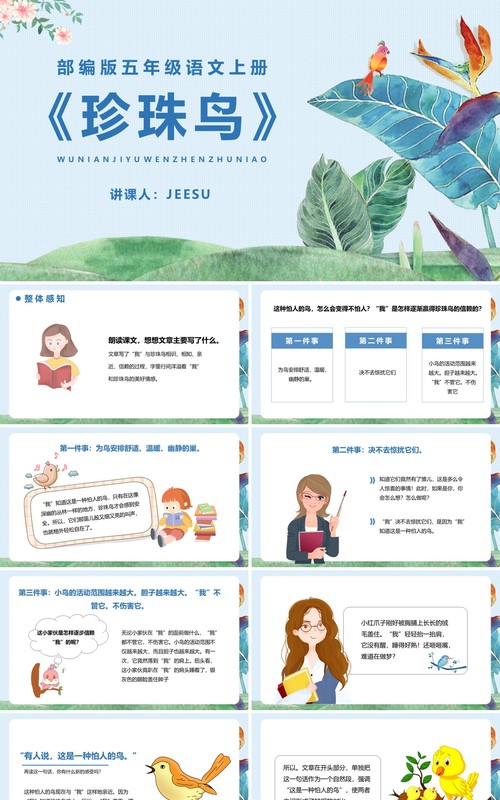 部编版五年级语文下册珍珠鸟课件PPT模板