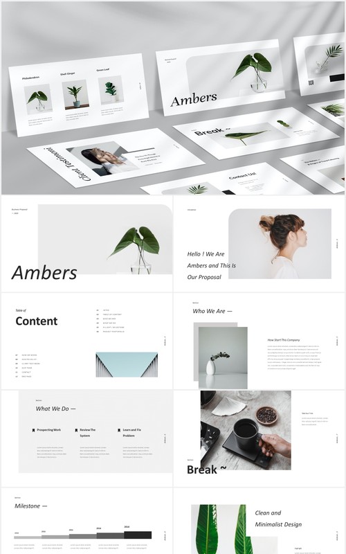 时尚简约图片排版设计摄影集展示PPT模板Ambers Powerpoint