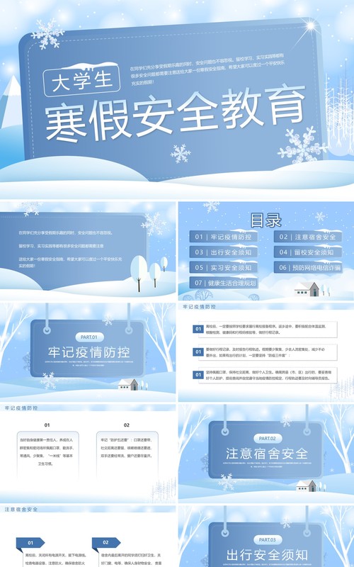 蓝色简约大学生寒假安全教育宣传PPT模板