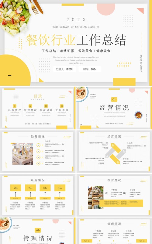 黄色简约风餐饮行业工作总结汇报PPT模板