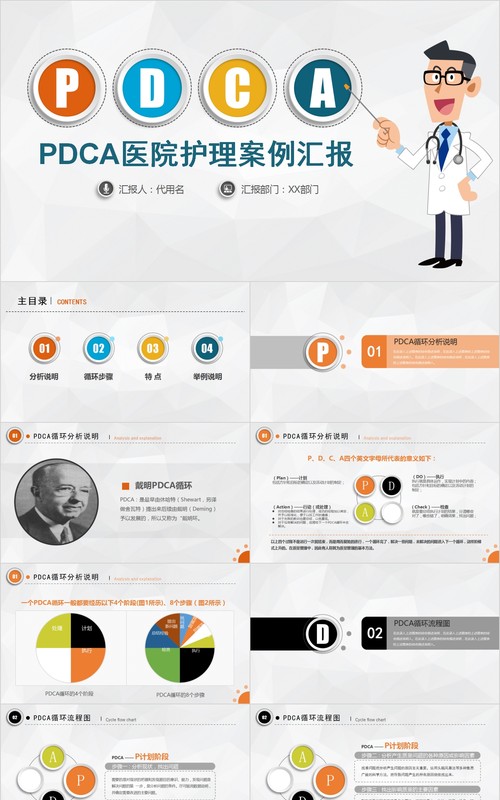 简约多彩微立体PDCA医院护理品管圈汇报案例分析PPT模板