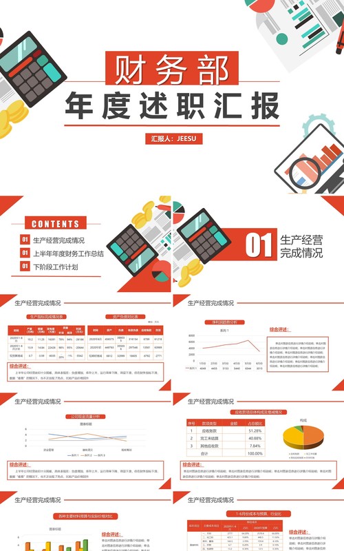简约红色财务部年度年终工作述职报告汇报总结PPT模板