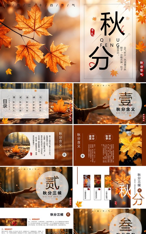 橙色中国风二十四节气之秋分PPT模板