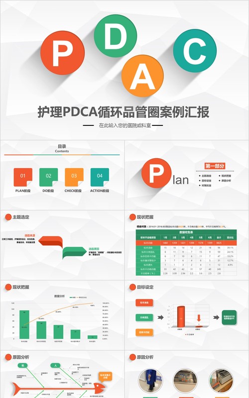 简约扁平医院护理pdca循环品管圈案例汇报PPT模板