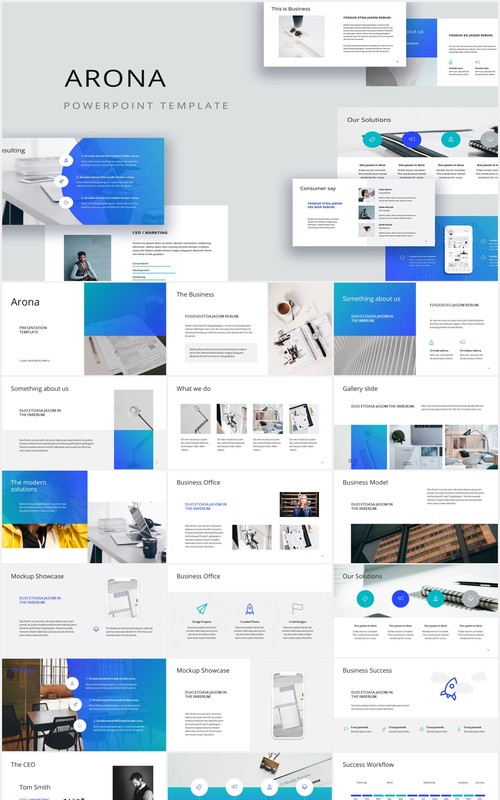 简约工作计划报告个人简历PPT模板ARONA - Powerpoint Presentation Template