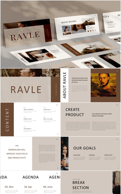 时尚简约图片排版设计摄影集展示PPT模板Ravle Powerpoint