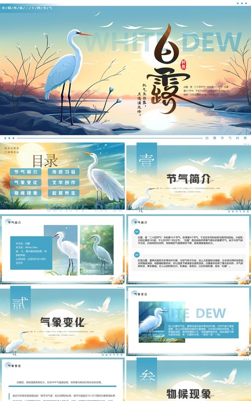 蓝色插画风二十四节气之白露PPT模板