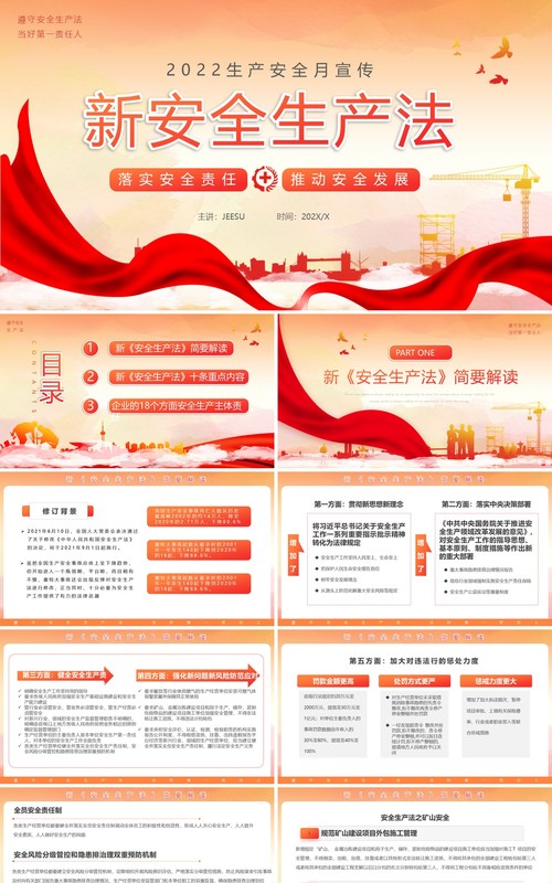 橙色简约新安全生产法PPT模板