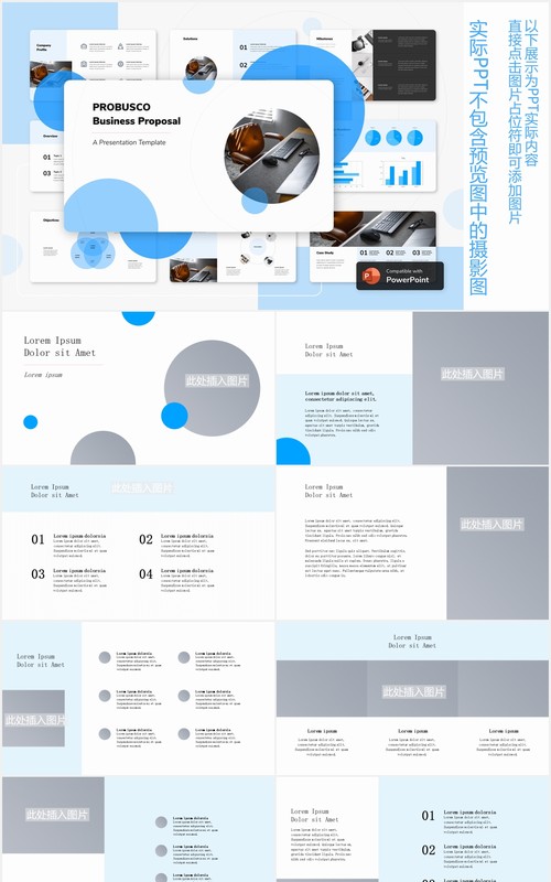 简约企业项目业务介绍宣传图片排版设计PPT模板PROBUSCO - Business PowerPoint Template