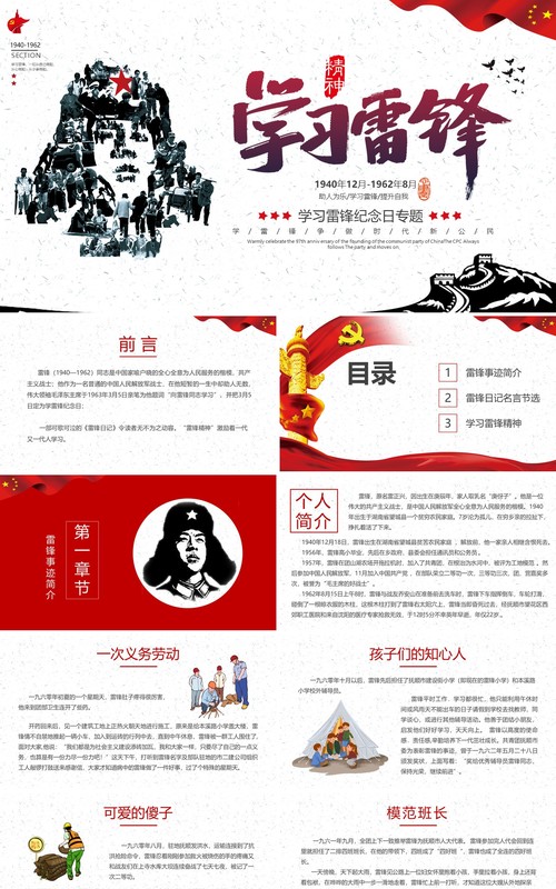 简约党政风学习雷锋纪念日PPT模板