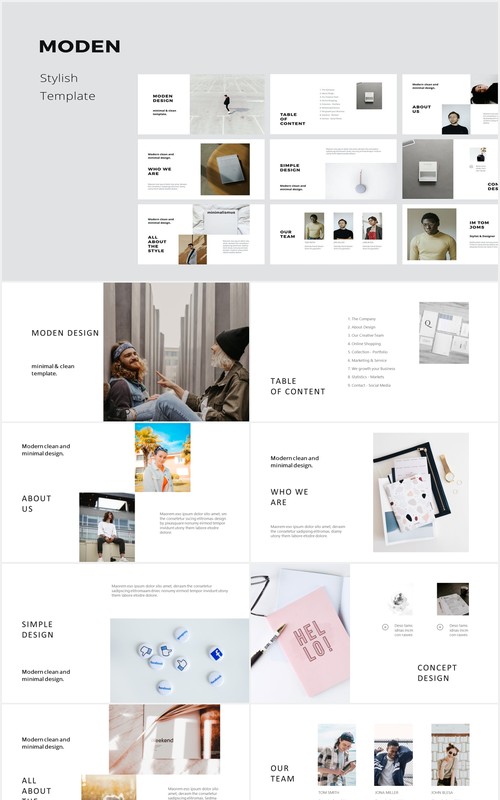 简约图文展示小清新PPT模板MODEN - Powerpoint Style Template