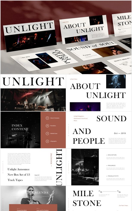 时尚简约图片排版设计摄影集展示PPT模板Unlight Powerpoint