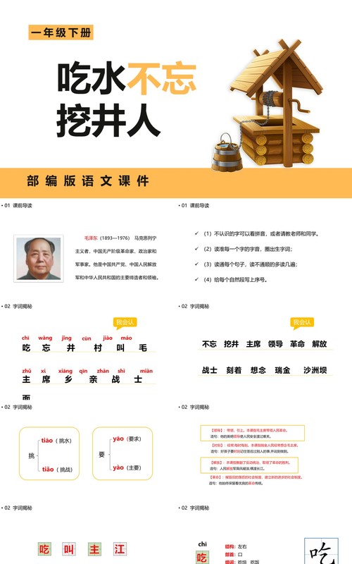 部编版一年级语文下册吃水不忘挖井人课件PPT模板