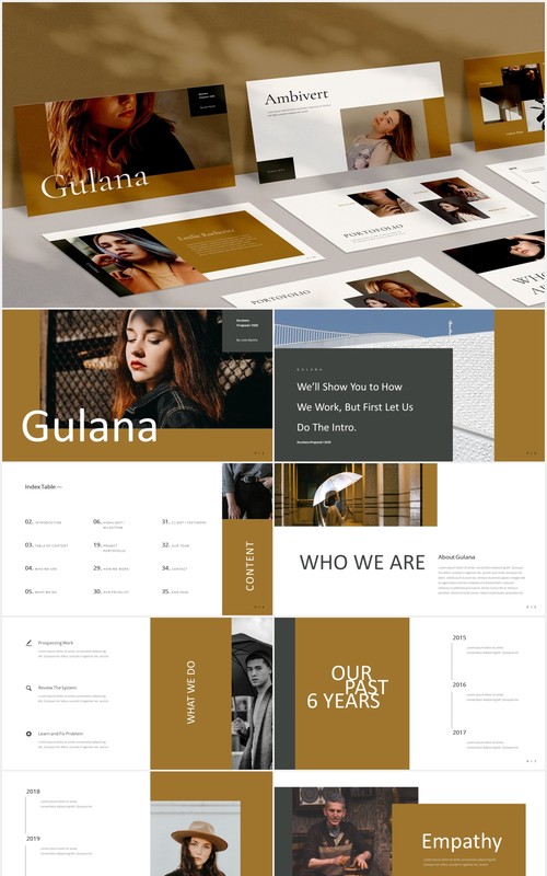 时尚简约图片排版设计摄影集展示PPT模板Gulana Powerpoint