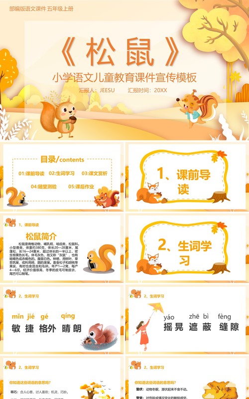 部编版五年级语文上册松鼠课件PPT模板