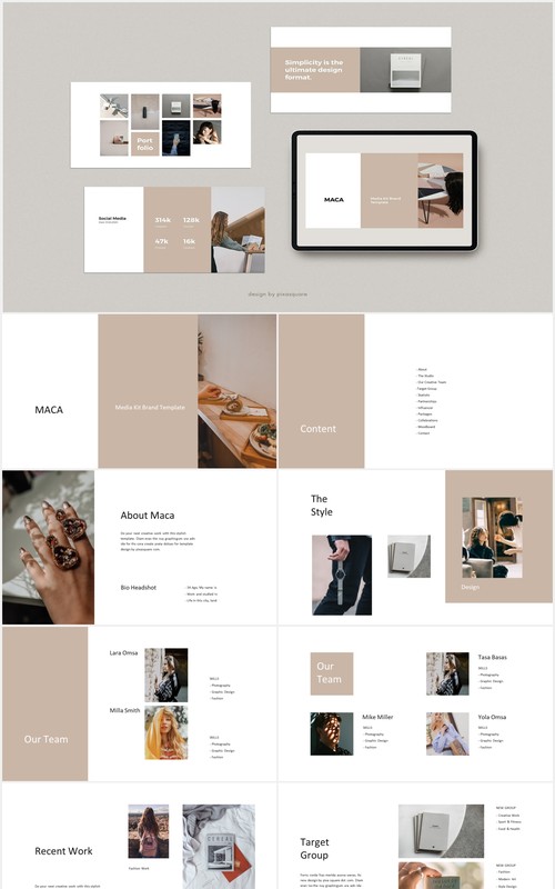 极简简约个人简历图文展示汇报PPT模板MACA - Powerpoint Media Kit Branding Template