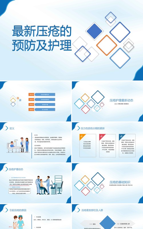 简约全新压疮预防及护理医疗医用PPT模板