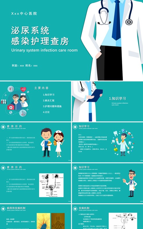 医疗医院泌尿系统感染护理查房PPT模板