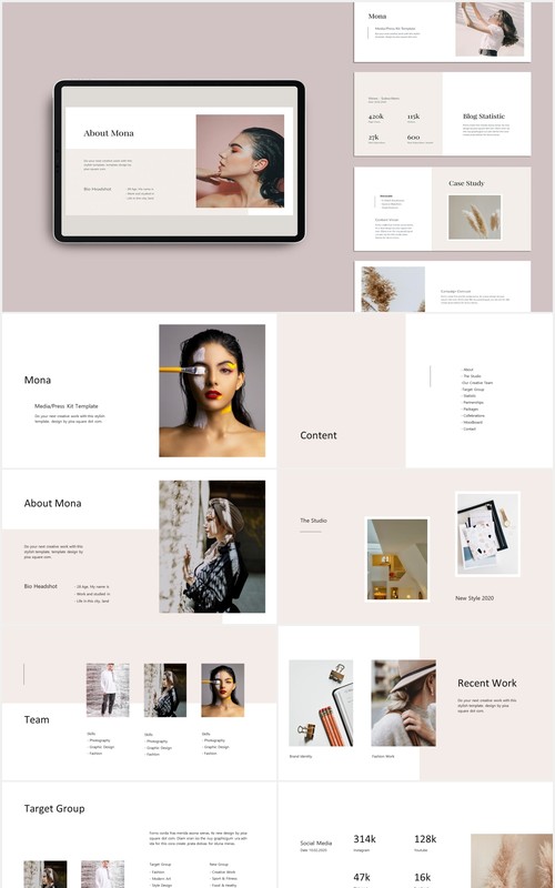 简约图文展示个人报告PPT模板MONA - Media Press Kit Powerpoint Template