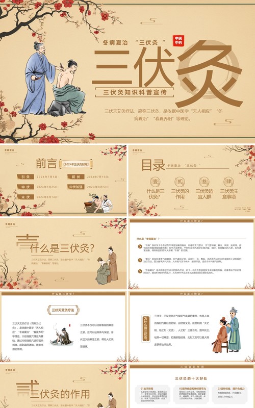 棕色中国风三伏灸知识科普PPT模板