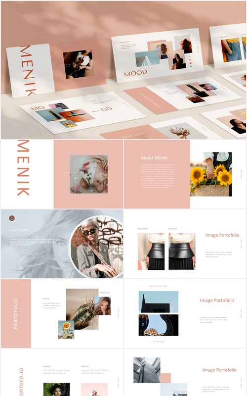 时尚简约图片排版设计摄影集展示PPT模板Menik Powerpoint