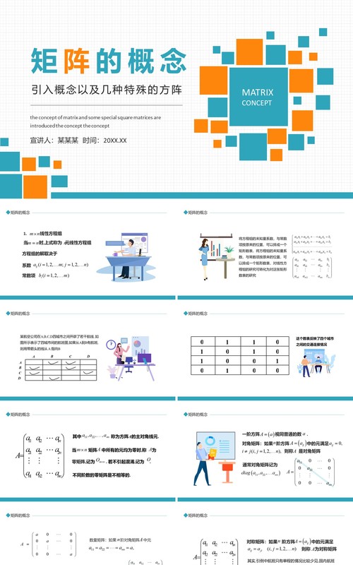 矩阵的概念引入以及几种特殊的方阵动态PPT模板