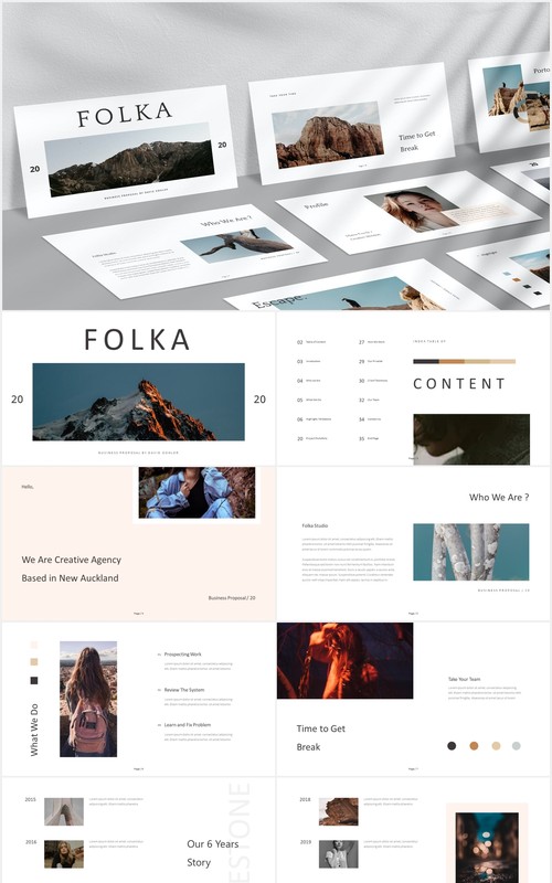 时尚简约图片排版设计摄影集展示PPT模板Folka Powerpoint