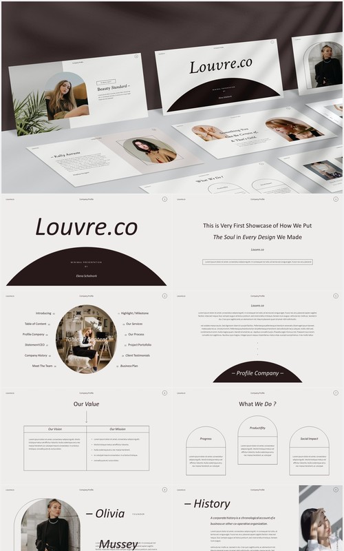 时尚简约图片排版设计摄影集展示PPT模板Louvre Powerpoint