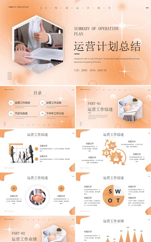 橙色商务风运营计划总结PPT模板