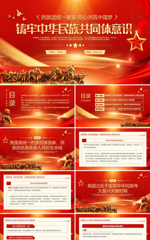 红色党政风铸牢中华民族共同体意识PPT模板