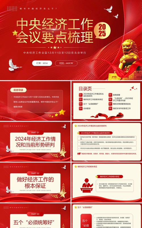 红色简约风中央经济工作会议要点梳理PPT模板