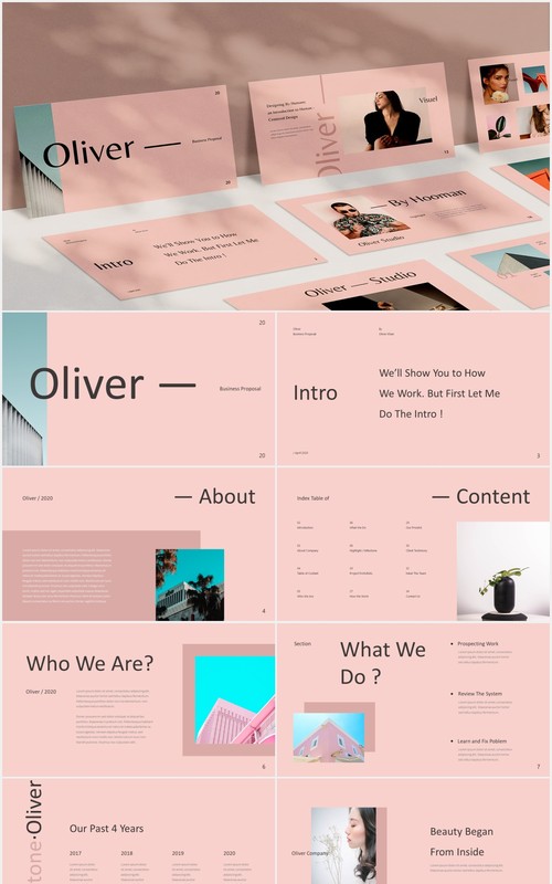 时尚简约图片排版设计摄影集展示PPT模板Oliver Powerpoint