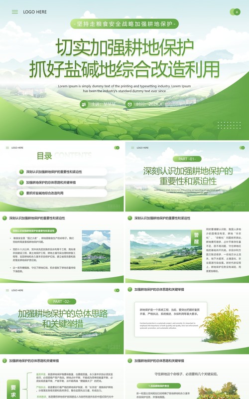 绿色简约风切实加强耕地保护培训PPT模板
