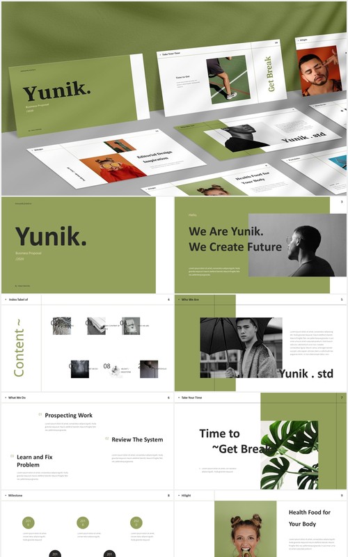 时尚简约图片排版设计摄影集展示PPT模板Yunik - Creative Powerpoint Template