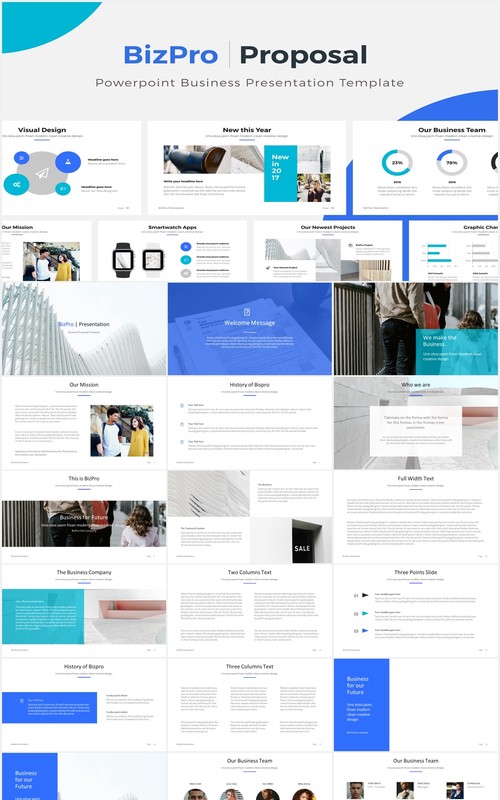 简约商务工作汇报计划总结报告PPT模板BizPro Powerpoint Proposal Template Presentation