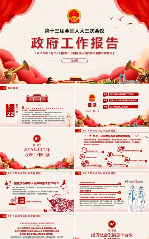 政府工作报告党建专题两会学习PPT模板