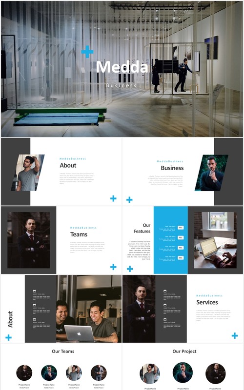 高端商务工作报告计划国外PPT模板medda powerpoint template
