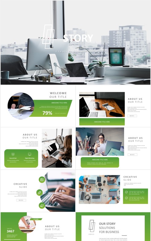 绿色简约工作计划述职报告PPT模板story powerpoint template
