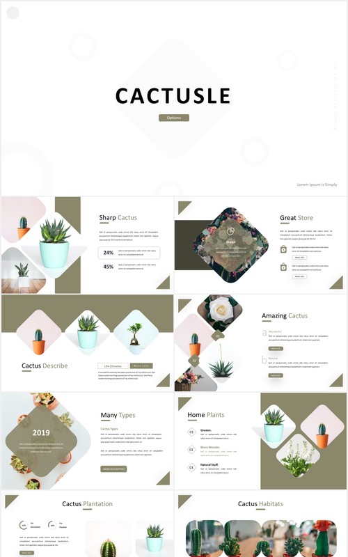 简洁简约绿植照片展示PPT模板castusle powerpoint template