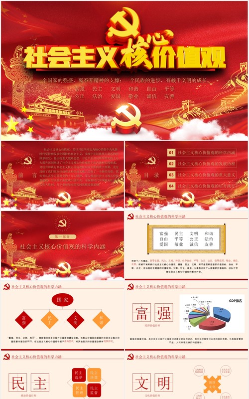 不忘初心学习贯彻社会主义核心价值观党课PPT模板
