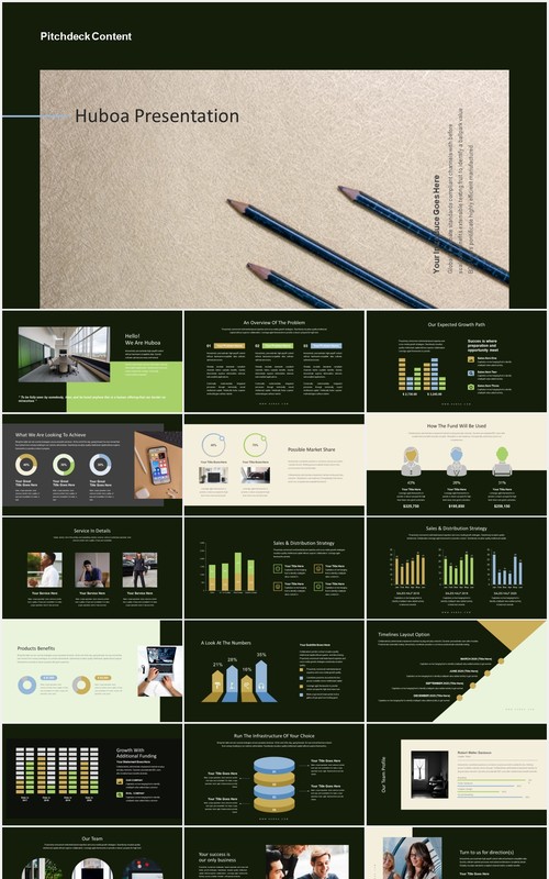 深色商务公司宣传介绍PPT模板Huboa-Craft Business Pitch Deck Powerpoint