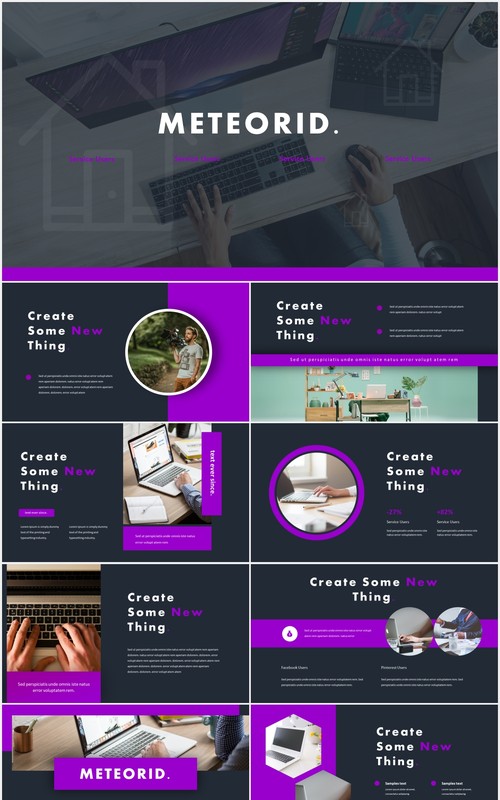 紫色商务项目宣传介绍PPT模板meteorid powerpoint template