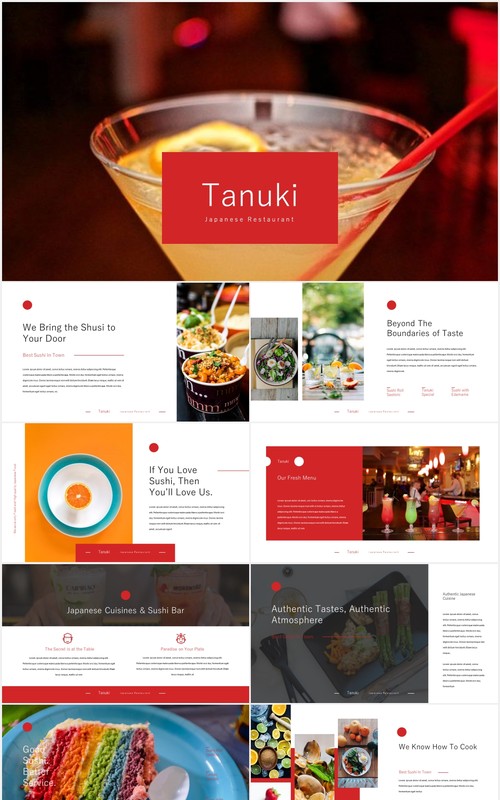 烹饪餐厅美食展示宣传PPT模板tanuki culinary restaurant powerpoint template