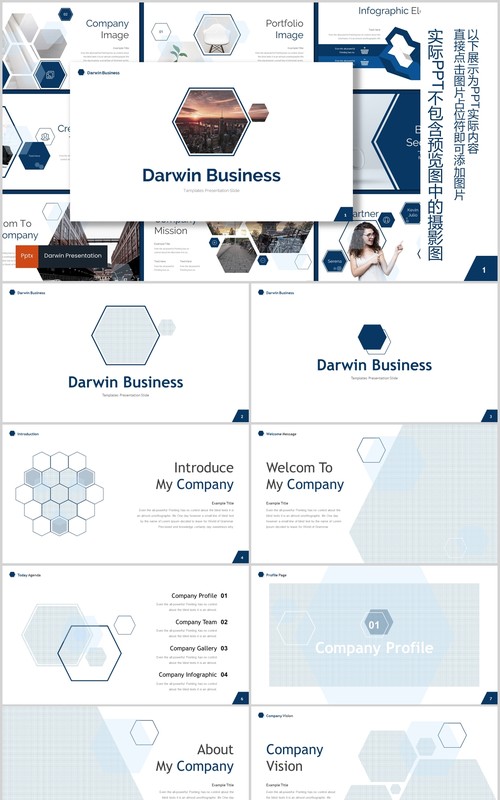蓝色几何图形数据分析公司简介信息图表PPT模板darwin powerpoint template
