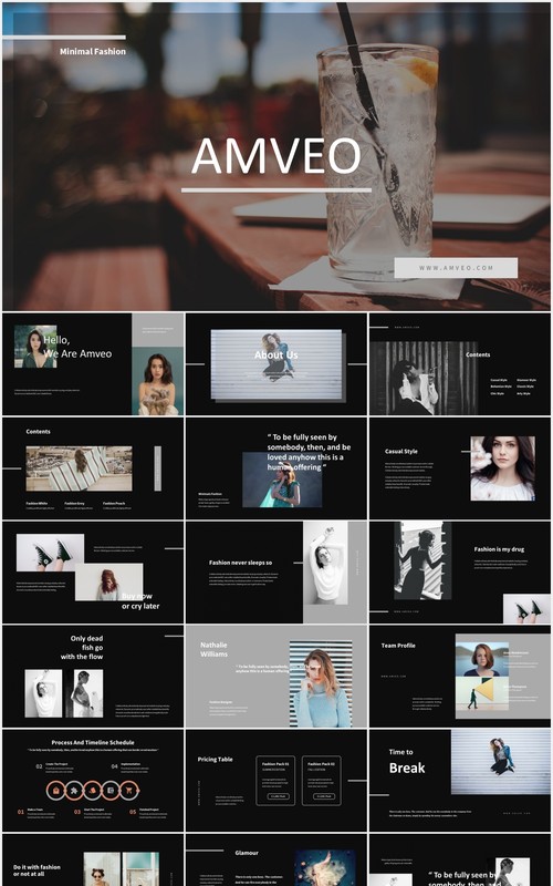 黑色时尚商务宣传介绍PPT模板Amveo-Fashion Business Powerpoint