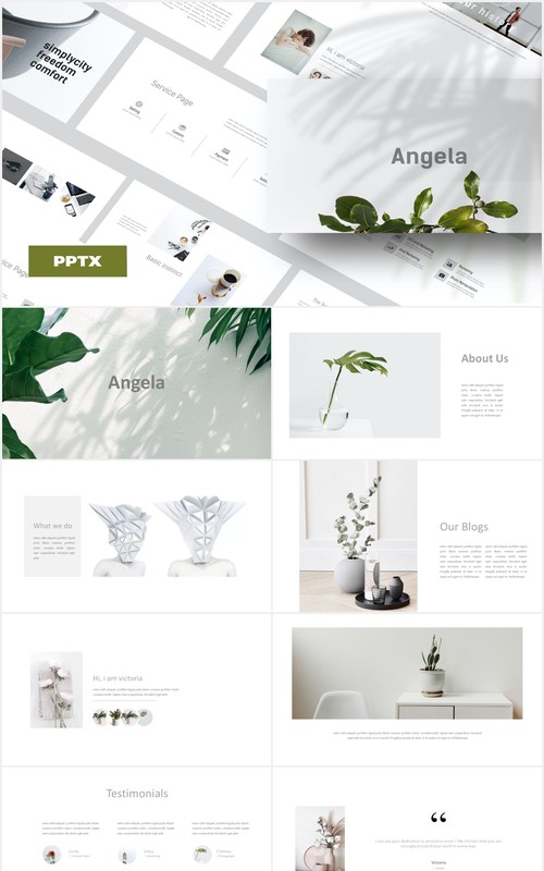 简约清新作品图片展示PPT模板Angela - Powerpoint template