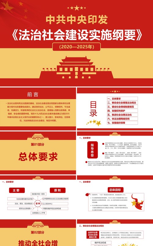 简约党政风法治社会建设实施纲要通用PPT模板